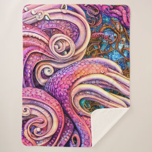Roze Kraken Tentacles Octopus Sherpa Deken