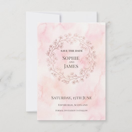 Roze Krans Bruiloft Save The Date (Voorkant)
