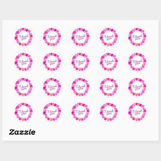 Roze krans dank u waterverf kunst stickers (Vel)