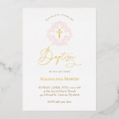 roze krans Doop Folie Uitnodiging (Voorkant)