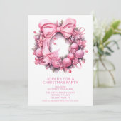 Roze krans Kerstfeest uitnodiging (Staand voorkant)
