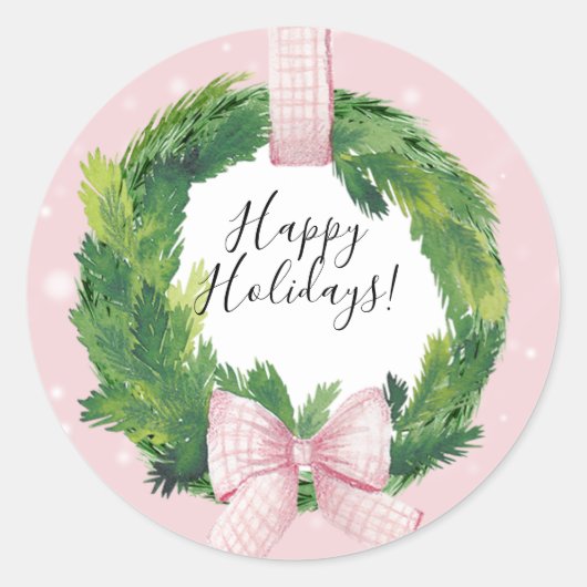 Roze krans Kerstmis Geschenk Label Sticker (Voorkant)
