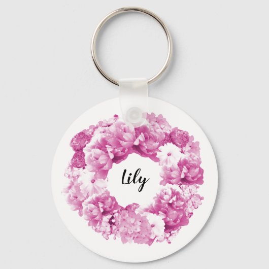 Roze Krans Persoonlijke Bruidsmeisje Sleutelhanger (Voorkant)