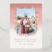 Roze krans vrolijke kerst aangepaste foto folie feestdagenkaart (Achterkant)