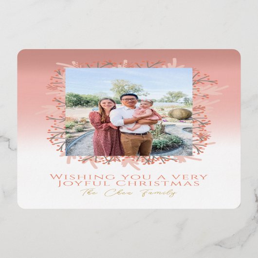 Roze Krans Vrolijke Kerstmis Aangepaste Foto Folie Feestdagenkaart (Achterkant)