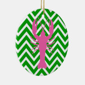 Roze kreeft en groene Chevron Monogram Keramisch Ornament (Rechts)