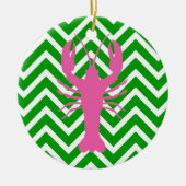 Roze kreeft en groene Chevron Monogram Keramisch Ornament (Voorkant)