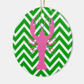 Roze kreeft en groene Chevron Monogram Keramisch Ornament (Links)