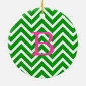 Roze kreeft en groene Chevron Monogram Keramisch Ornament (Achterkant)
