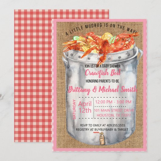 Roze kreeften Baby shower uitnodiging (Voorkant / Achterkant)