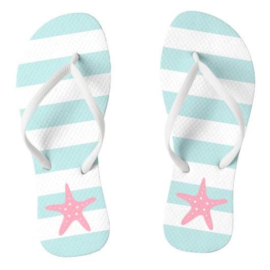 Roze kreupelvis op mintstripes teenslippers (Voetbed)