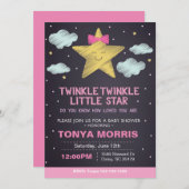 Roze krijtbord Kleine Ster Babyshower Uitnodiging (Voorkant / Achterkant)