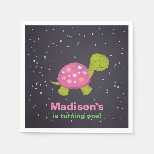 Roze Krijtbord Schildpad Party Servet (Voorkant)