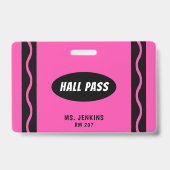 Roze Krijtje Leraar Student Klas Hall Pass Badge (Voorzijde)