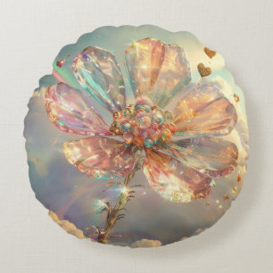 Roze Kristal Bloem Digitale Kunst Rond Kussen
