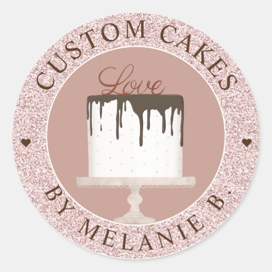 Roze Kristal Cake Zakelijke Chocolade Drip Cake Ronde Sticker (Voorkant)