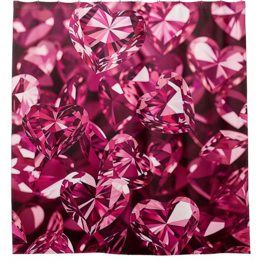 Roze kristal diamanten harten douchegordijn (Voorkant)