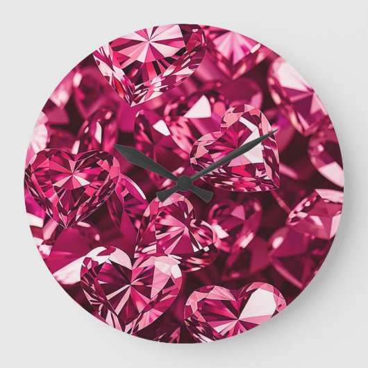 Roze kristal diamanten harten grote klok (Voorkant)