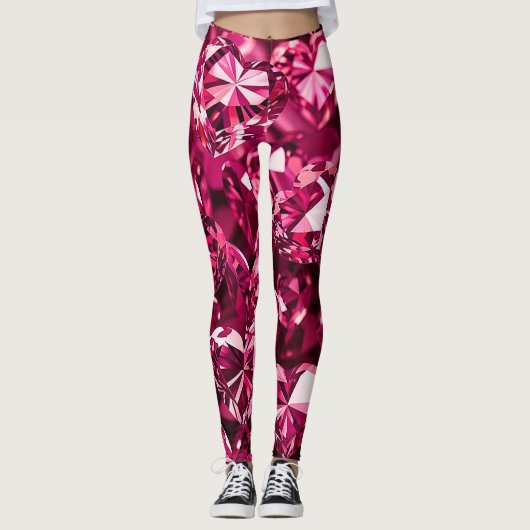 Roze kristal diamanten harten leggings (Voorkant)