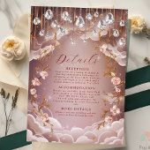 Roze kristal Drops weelderige bloemenbruiloft Informatiekaartje