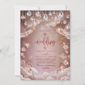 Roze kristal Drops weelderige bloemenbruiloft Kaart (Voorkant)