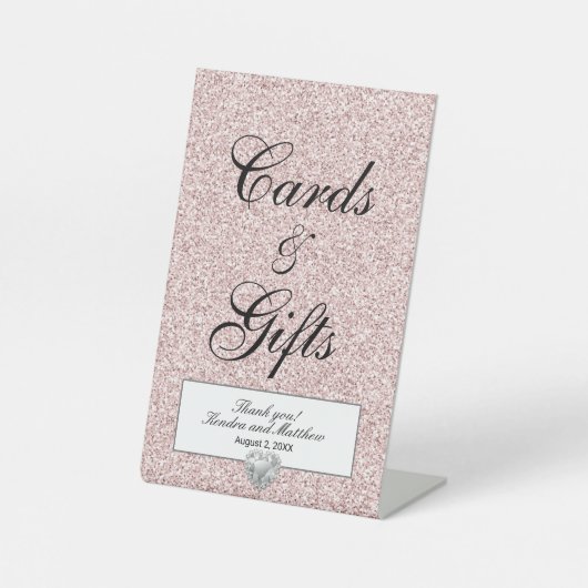 Roze kristal Glitter Heart Diamond Weddenschap Reclamebord Met Voetstuk (Voorkant)
