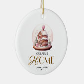 Roze kristallen bal kerstparen ons eerste huis keramisch ornament (Rechts)