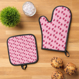 Roze kristallen harten patroon ovenwant & pannenlap set