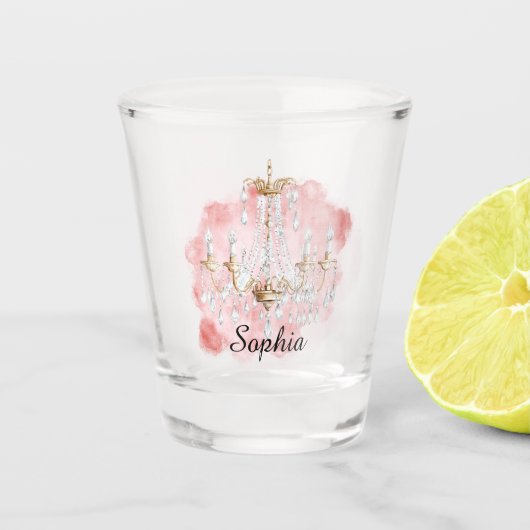 Roze Kristallen Kroonluchter Shot Glas (Voorkant)