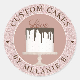 Roze Kristallen Taart Zakelijk Chocolade Drip Cake Ronde Sticker
