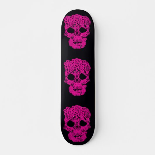 Roze kroesskateboard van de schedel. persoonlijk skateboard (Voorkant)