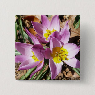 Roze krokodilentekoraal vierkante button 5,1 cm
