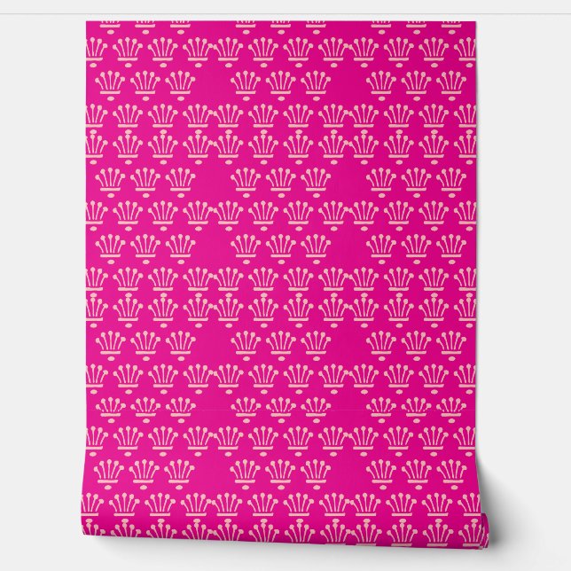 Roze Kronen Hot Pink Behang (Afrollen)