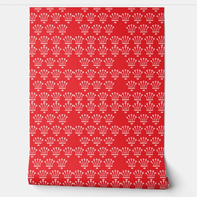 Roze kronen rood behang (Afrollen)