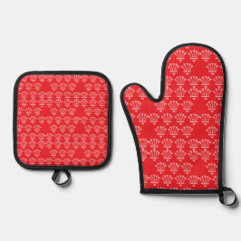 Roze kronen rood ovenwant & pannenlap set