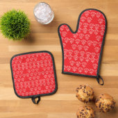 Roze kronen rood ovenwant & pannenlap set (Top down)