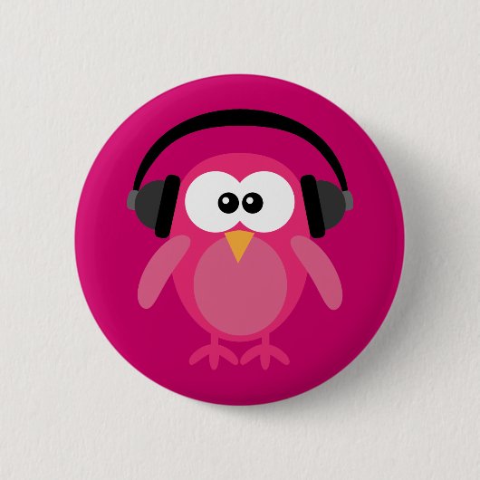 Roze kronkel met hoofdtelefoon ronde button 5,7 cm (Voorkant)