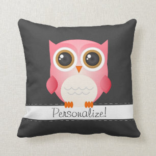 Roze kronkel op Donkergrijze Pillow, personaliseer Kussen