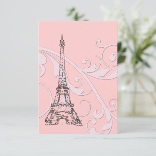 Roze kronkels en Eiffeltoren Kaart (Staand voorkant)