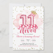 Roze Kroon Ballon Elf Verjaardagsuitnodiging Kaart (Voorkant)