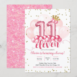 Roze Kroon Ballon Elf Verjaardagsuitnodiging Kaart