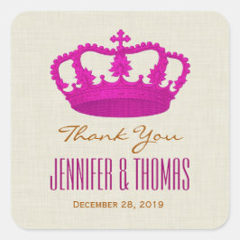 ROZE Kroon Dank u bruid bruidegom bruiloft V25 Vierkante Sticker