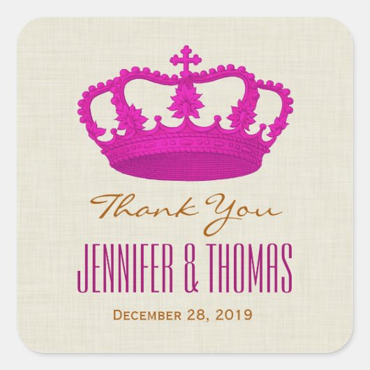 ROZE Kroon Dank u bruid bruidegom bruiloft V25 Vierkante Sticker (Voorkant)