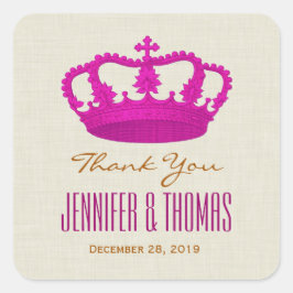 ROZE Kroon Dank u bruid bruidegom bruiloft V25 Vierkante Sticker