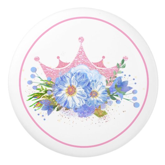 Roze Kroon en Bloemen Lade Trekknop Keramische Knop (Voorkant)