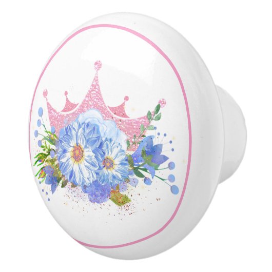 Roze Kroon en Bloemen Lade Trekknop Keramische Knop (Rechts)