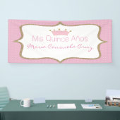 Roze kroon en Polka Dot Quinceanera Banner (Beurs)