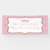 Roze kroon en Polka Dot Quinceanera Banner (Horizontaal)