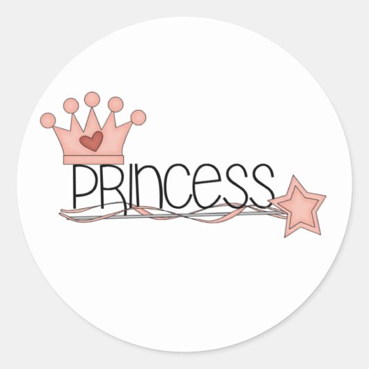 Roze Kroon en Wand Princess Ronde Sticker (Voorkant)