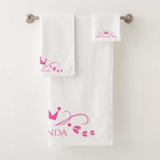 Roze kroon en wervelingen monogram bad handdoek (Insitu)